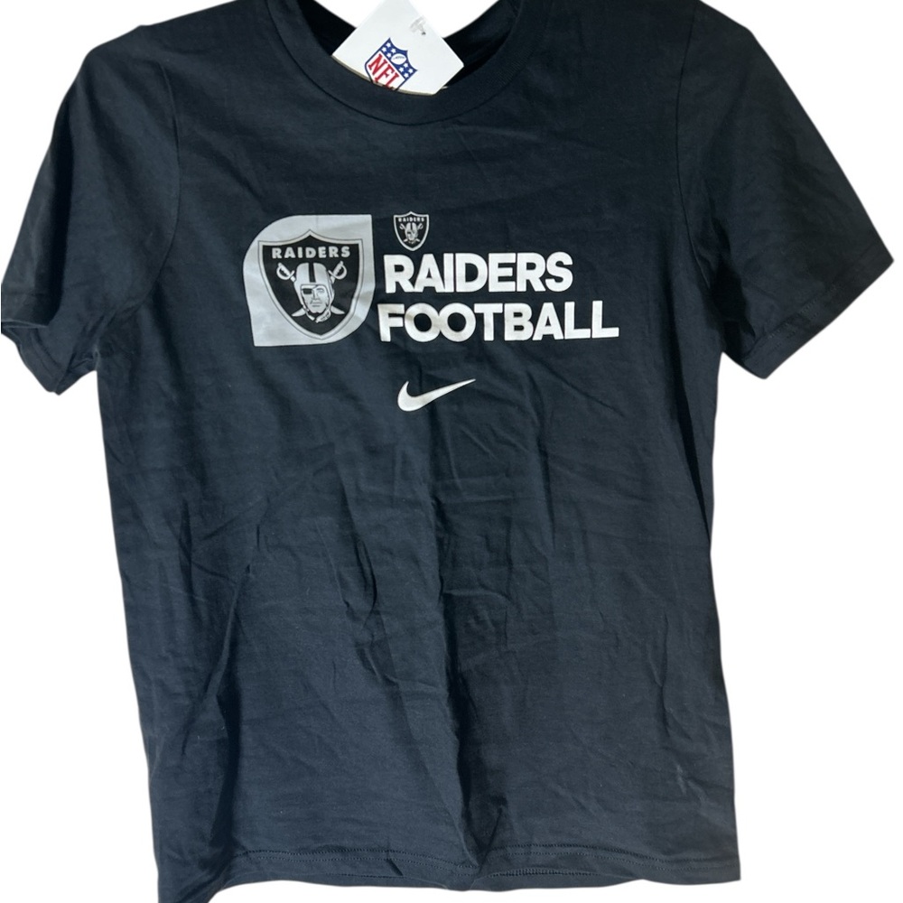 Nike Las Vegas Raiders Football T-Shirt Kids Medium 10/12 Black NFL Graphic Tee